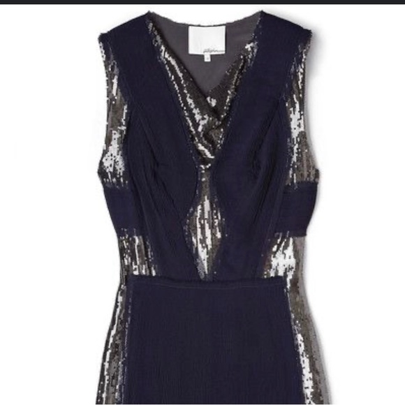 3.1 Phillip Lim Liquid Sequin V Neck Top with pintucked chiffon - Picture 2 of 11